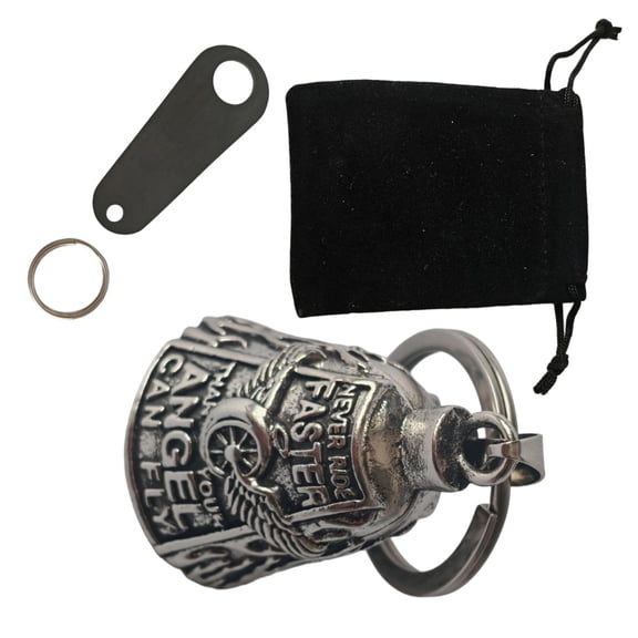 Symbolic Riders Keychain Wing Wheel Bells Keyring with Protective Bells Charm Rustproof Metal Car Accessory