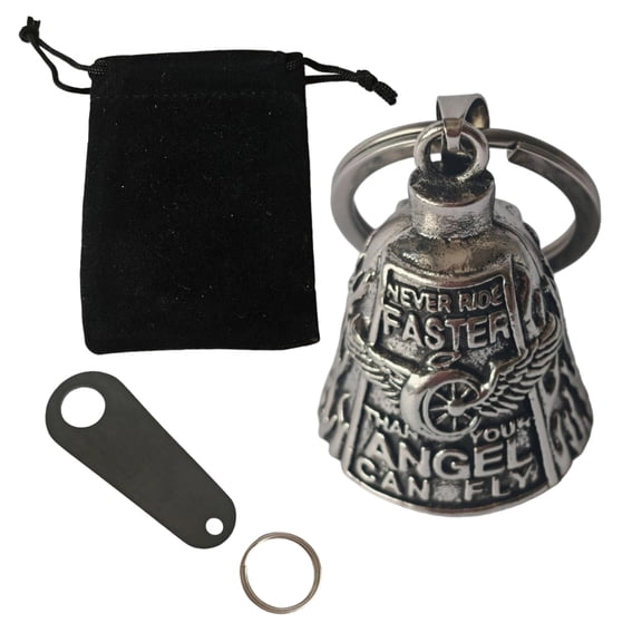 Symbolic Riders Keychain Wing Wheel Bells Keyring with Protective Bells Charm Rustproof Metal Car Accessory