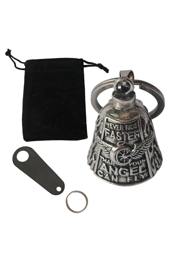 Symbolic Riders Keychain Wing Wheel Bells Keyring with Protective Bells Charm Rustproof Metal Car Accessory