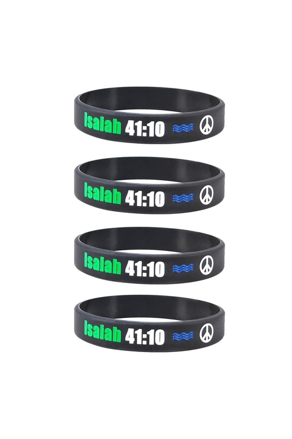 Symbols of Faith Bible Verse Wristband Isaiah 41 10 Scripture Cross Cuff Bracelets Sports ID Wristbands Christian Religious Inspirational Jewelry for Husband,Wife,Son,Nephew,4 Packs