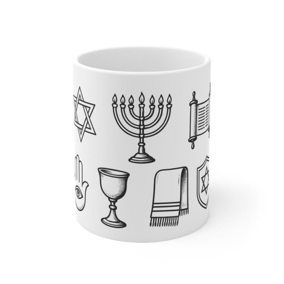 Symbols Mug orah Star of David Kiddush Cup Tallieramic Mug.