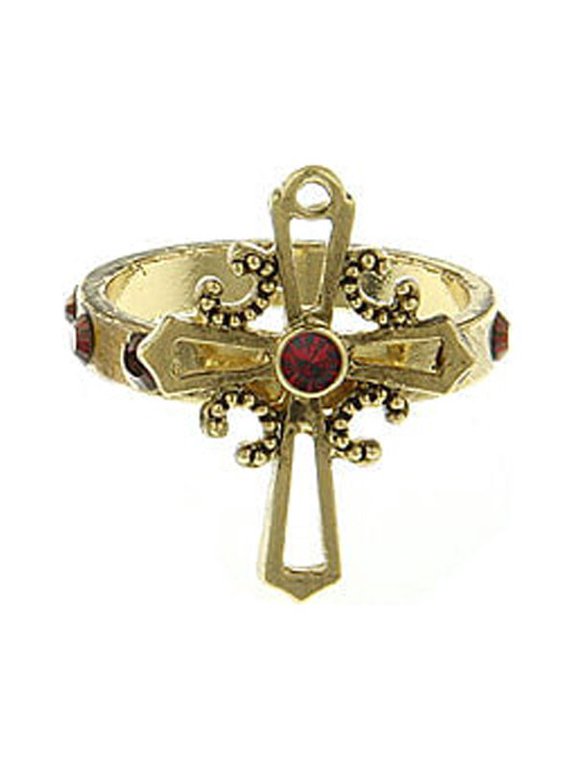 14K Gold Dipped Women'S Cross Ring Red (5) (Red)