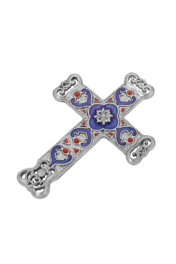 Antigua Enamel Cross Heart Brooch