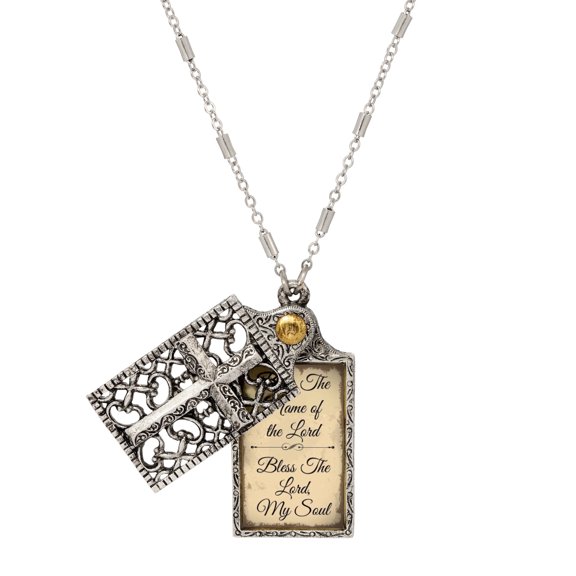 Symbols Of Faith Cross and Bless Slide Locket Necklace 28"