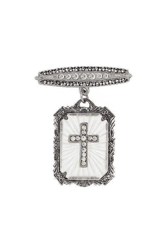 Frosted Stone Crystal Cross Drop Bar Pin