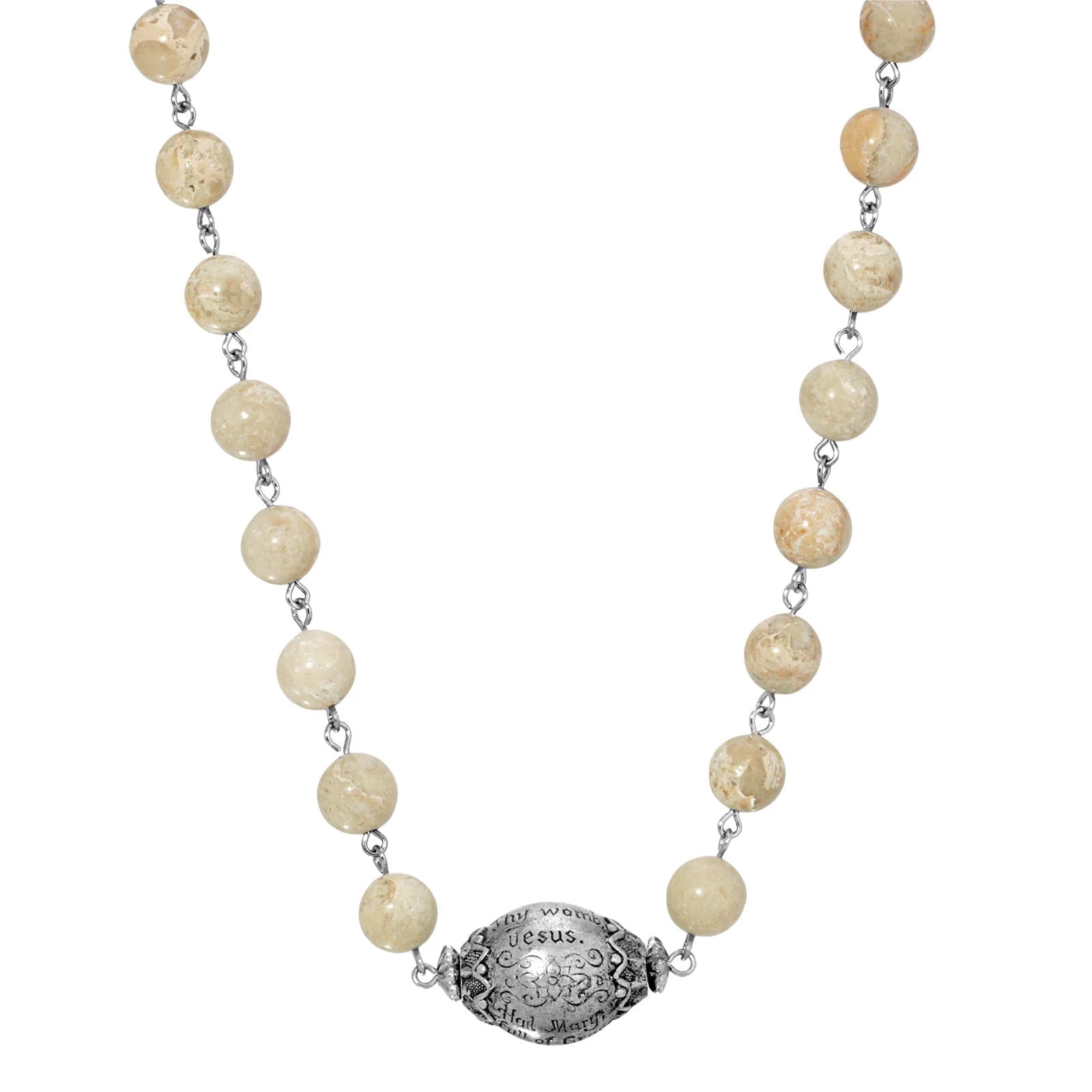 Silver Riverstone Pendant Necklace with Engraved Religious Message