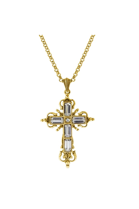 Octagon Crystal Cross Pendant Necklace 18
