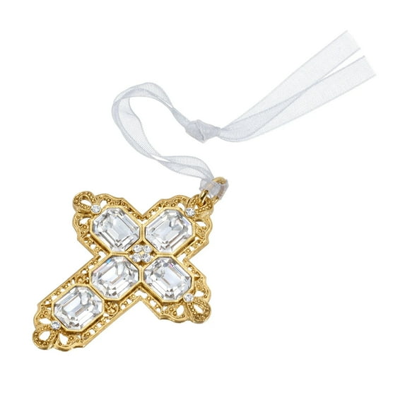 Symbols Of Faith Octagon European Crystal Cross With Ribbon Ornament