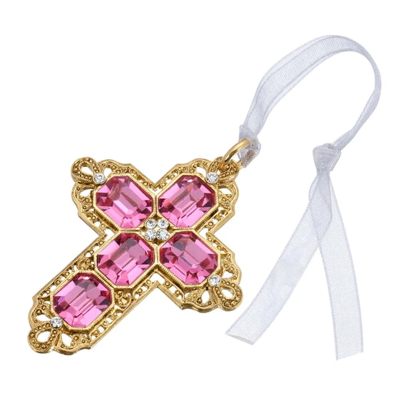 Symbols Of Faith Octagon European Crystal Cross With Ribbon Ornament