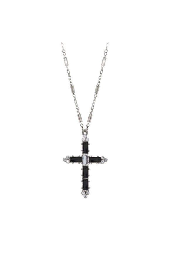 Pewter Crystal Cross Pendant Necklace 20