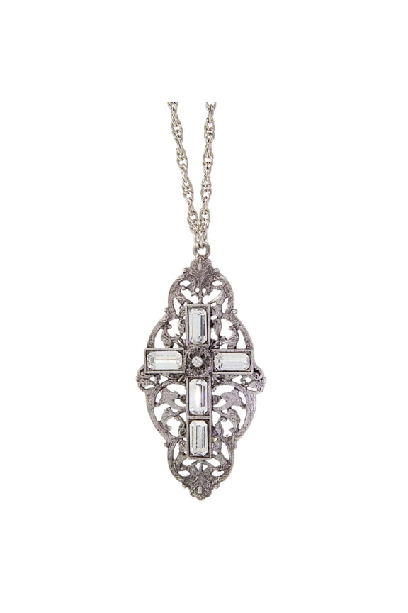 Pewter Stone Cross Pendant Necklace 28