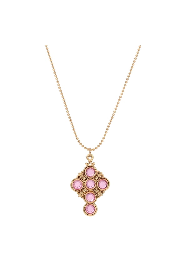 Pink Channel Cross Pendant Necklace 16