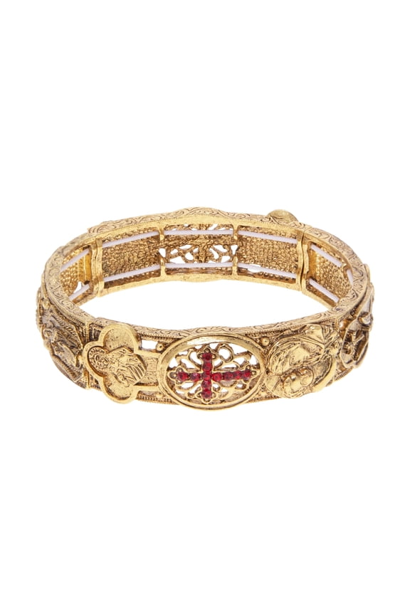 Spiritual Imagery Light Siam Red Crystal Cross Stretch Bracelet