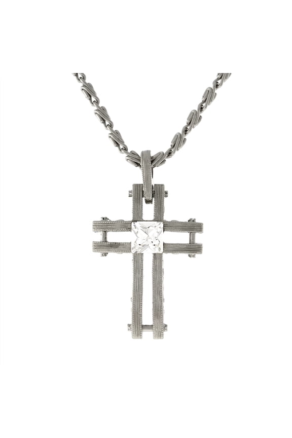 Square Austrian Crystal Cross Pendant Necklace 18"