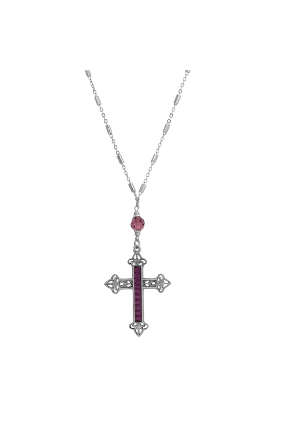 Stick Stone Filigree Cross Pendant Necklace 28