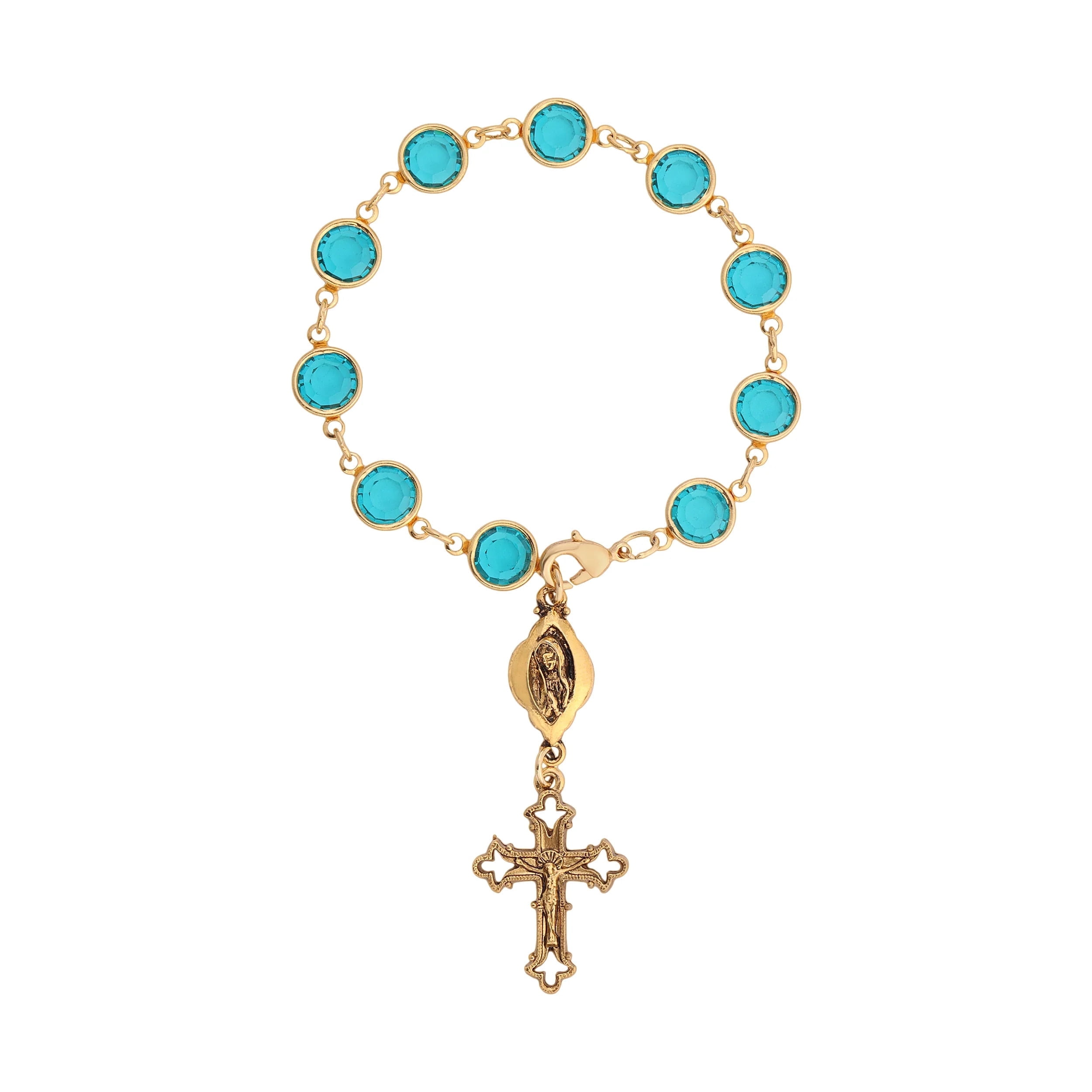 Symbols Of Faith Swarovski Element Blue Zircon Rosary Style