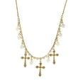 thumbnail image 1 of Symbols Of Faith Triple Cross Faux Pearl Drop Necklace 16 + 3 Extender, 1 of 2