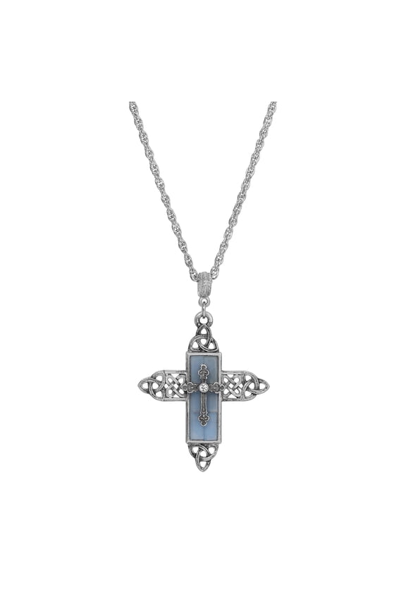 Triquetra Cross Glass Pendant Necklace 28L