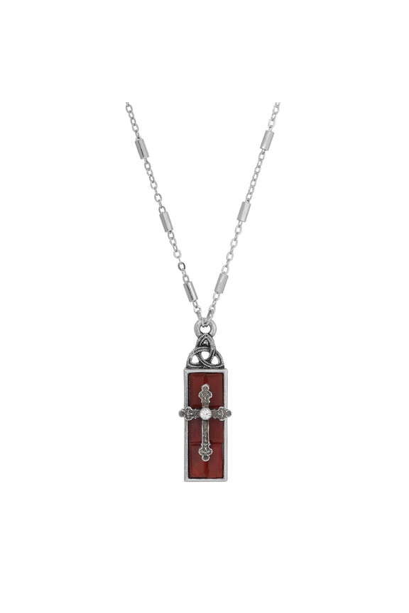 Triquetra Glass Bar Cross Pendant Necklace 18L