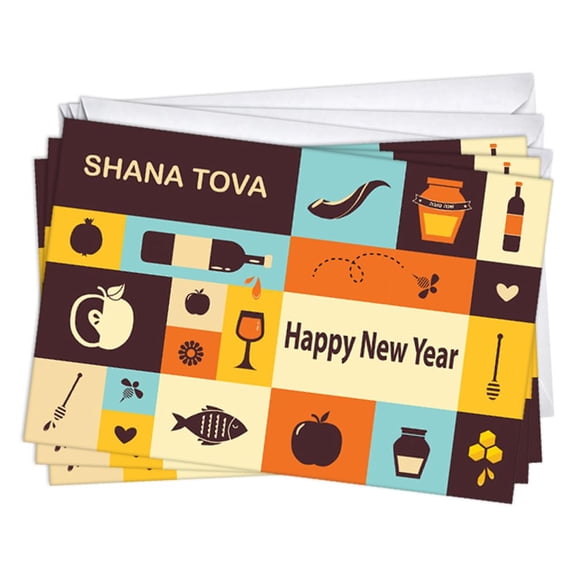 Symbols Rosh Hashanah Jewish New Year Greeting Cards | 3 Pack Set (5X7)