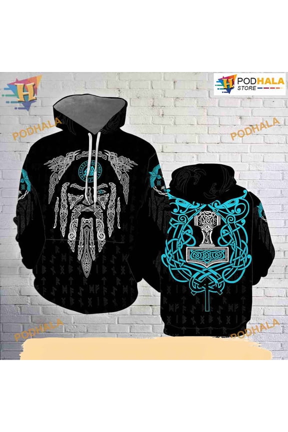 Symbols With Viking Warrior All Over Printed 3D Hoodie T-Shirt