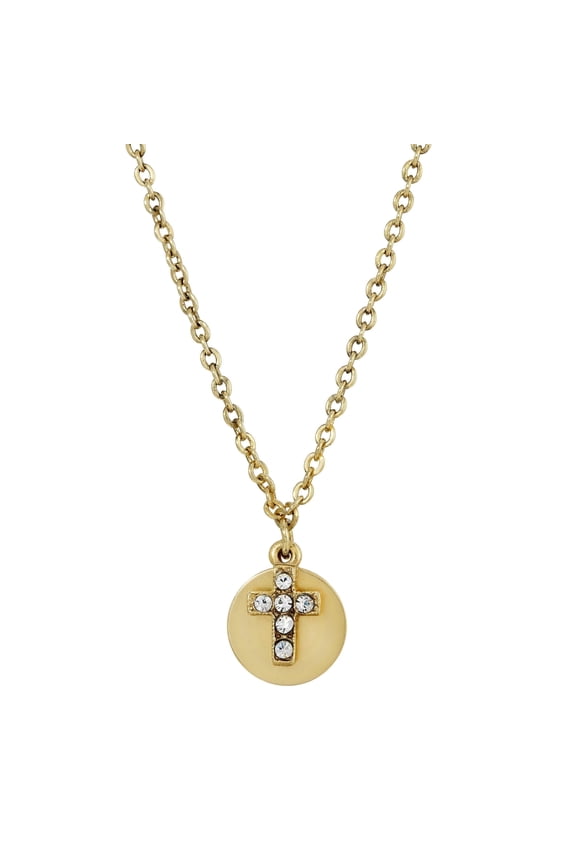 Carded Crystal Cross Round Disc Pendant Necklace 16" + 3" Extender
