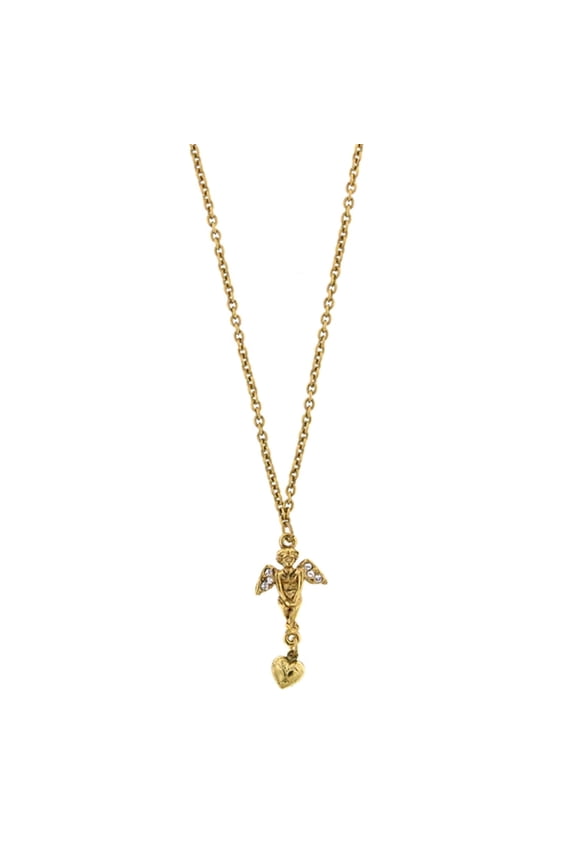 Crystal Angel Heart Pendant Necklace 16" + 3" Extender