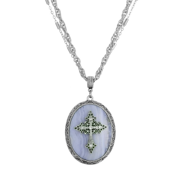Symbols of Faith Multi Chain Oval Cross Pendant Necklace 18 + 3 Extender