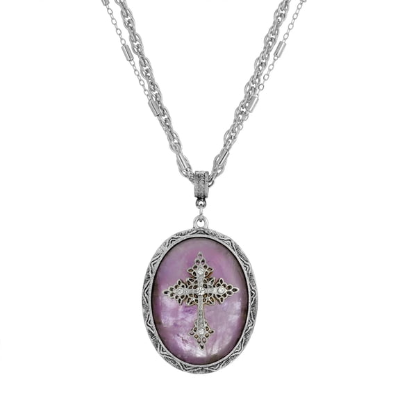 Symbols of Faith Multi Chain Oval Cross Pendant Necklace 18 + 3 Extender
