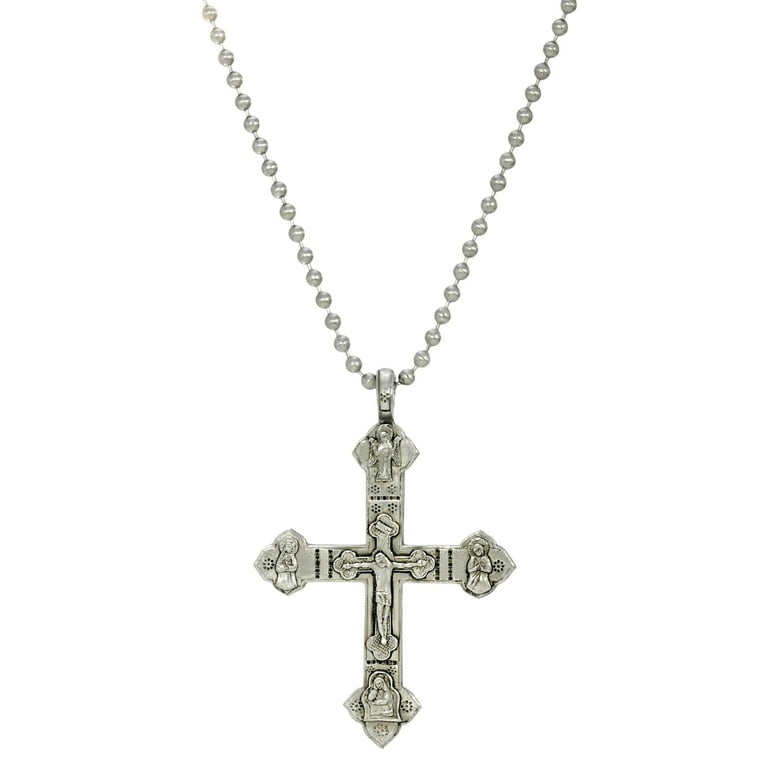 Symbols of Faith Pewter Large Mens Crucifix Pendant Necklace 22