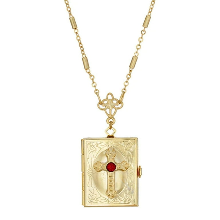 Symbols of Faith Red Crystal Cross Square Way Locket Necklace 30