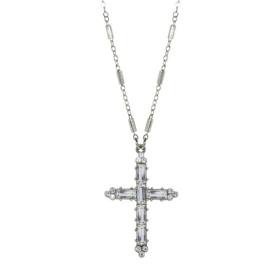 Symbols of Faith Silver-tone Clear Crystal Vintage Style Cross 20 inch Necklace QRF591
