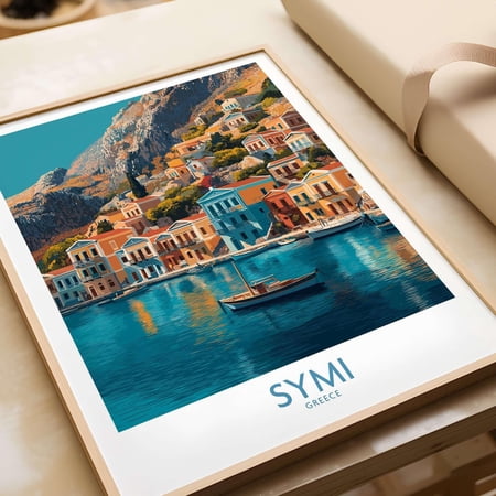 Symi Greece Poster Bright Island Scene Framed or Unframed