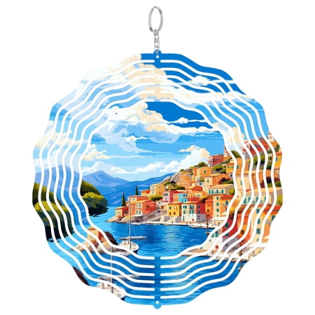 Symi Island Greece 3D Wind Spinner Kinetic Stainless Steel Garden Art