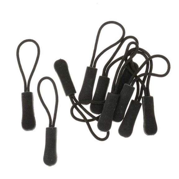 Symkmb 10 Anti-slip zipper puller, zipper, zipper extension trailer, practical and robust for back pack, jacket, etc.- Black Rope + plastic black