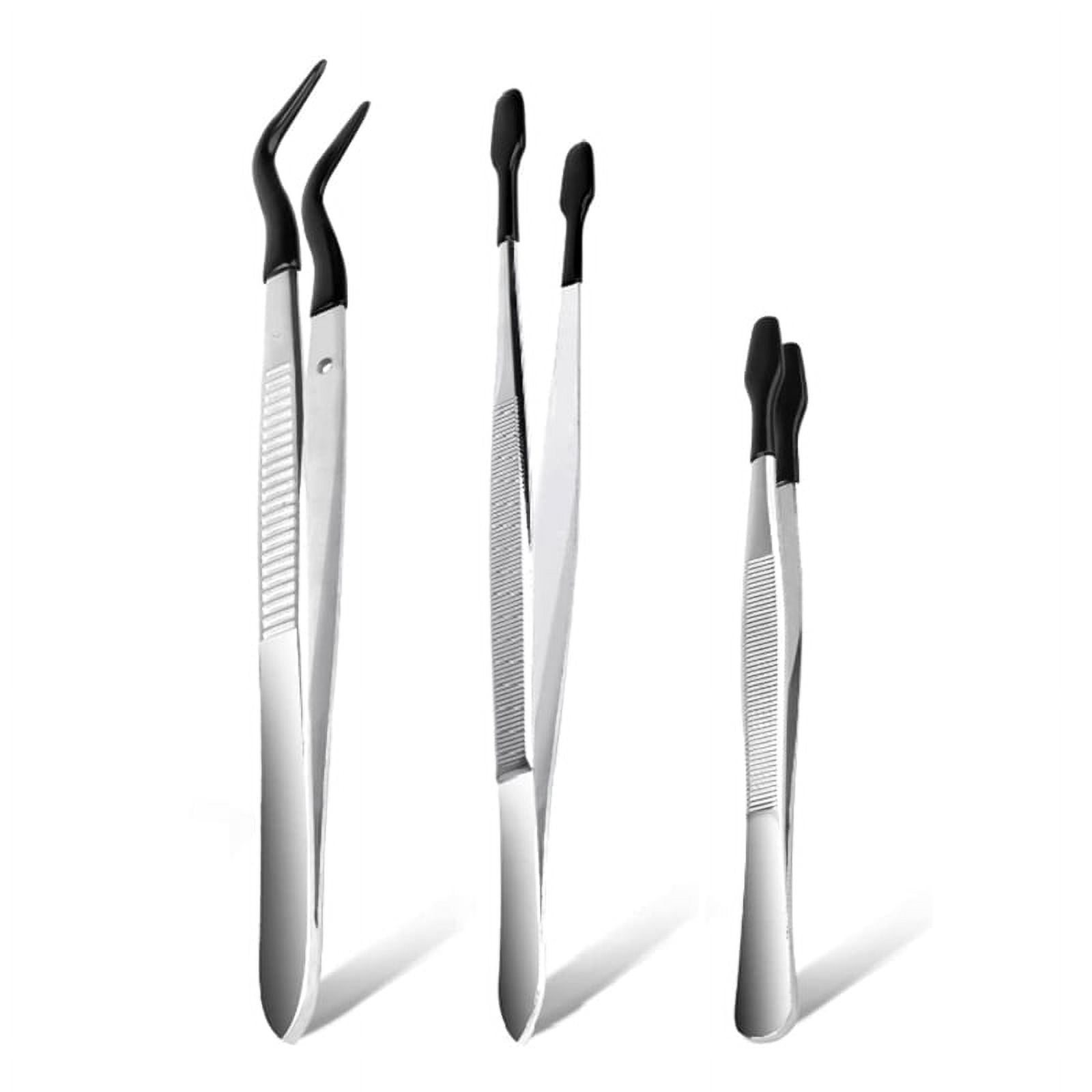 Symkmb 3 Pcs Tip Tweezers with Rubber, NonMarring Silicone Tipped