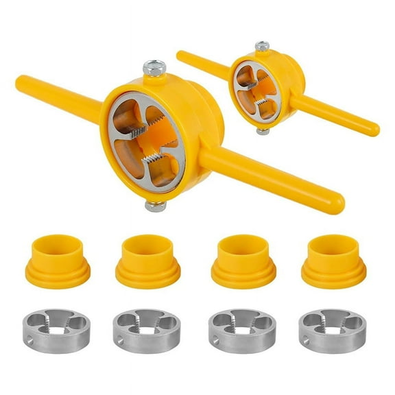 Symkmb 6Pcs NPT Die Set, PVC Thread Maker Tool, Pipe Threader Plumbing Tool, Manual NPT Round Die Set for PVC Pipe, Yellow Plastic+Metal