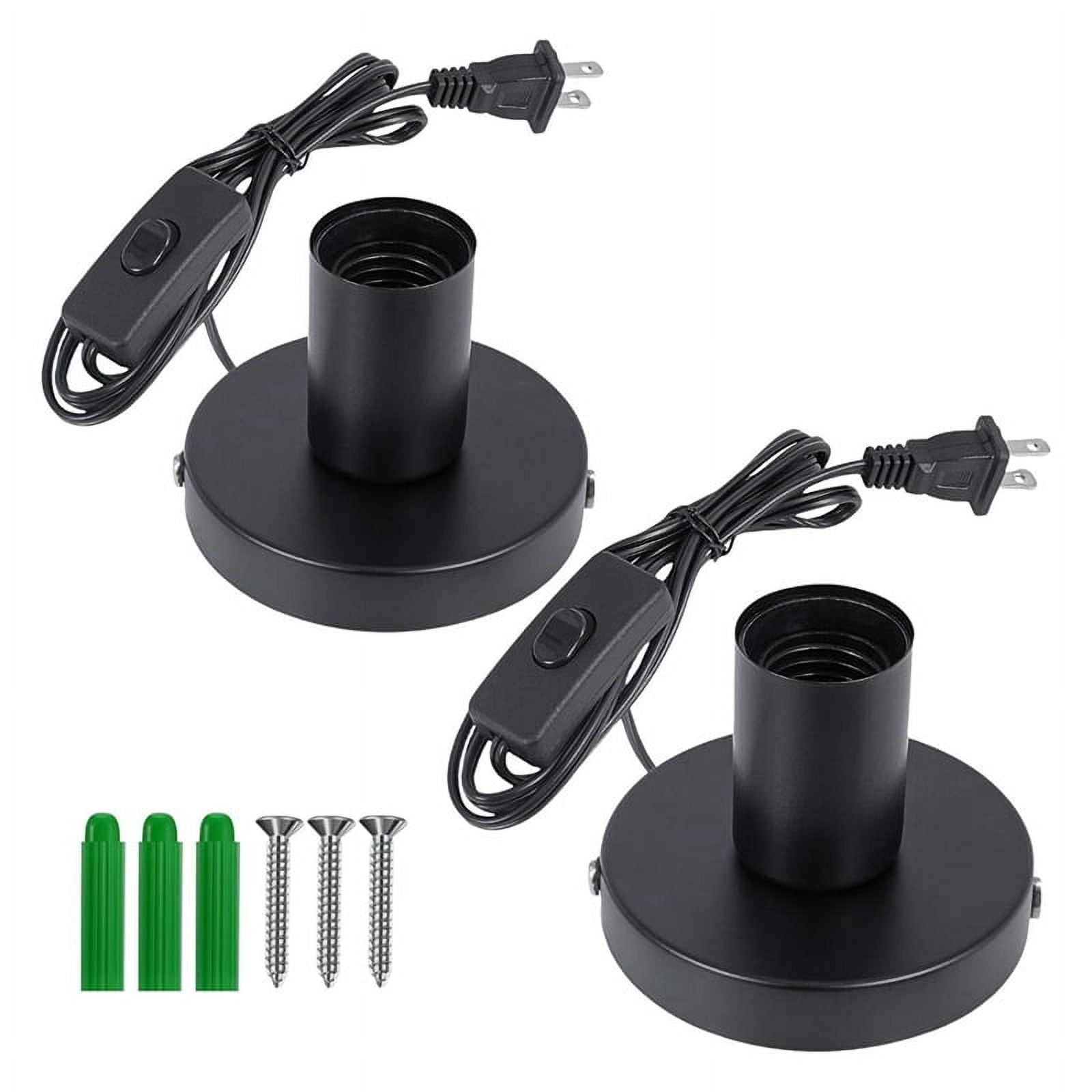 Symkmb Desktop Lamp Base, Small Industrial Table Lamp Base Only, Simple E27 Screw Light Socket Bulb Holder Base 2 Pack US Plug Plastic Black