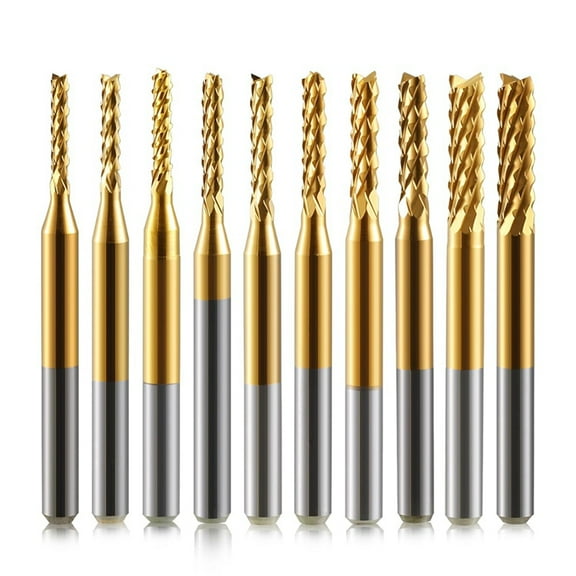 Symkmb End Mill Sets,10Pcs Titanium Coat End Mill,1/8Inch Shank 0.6-1.5mm Micro-Type End Mill Engraving Bits CNC Router Bits Tungsten steel