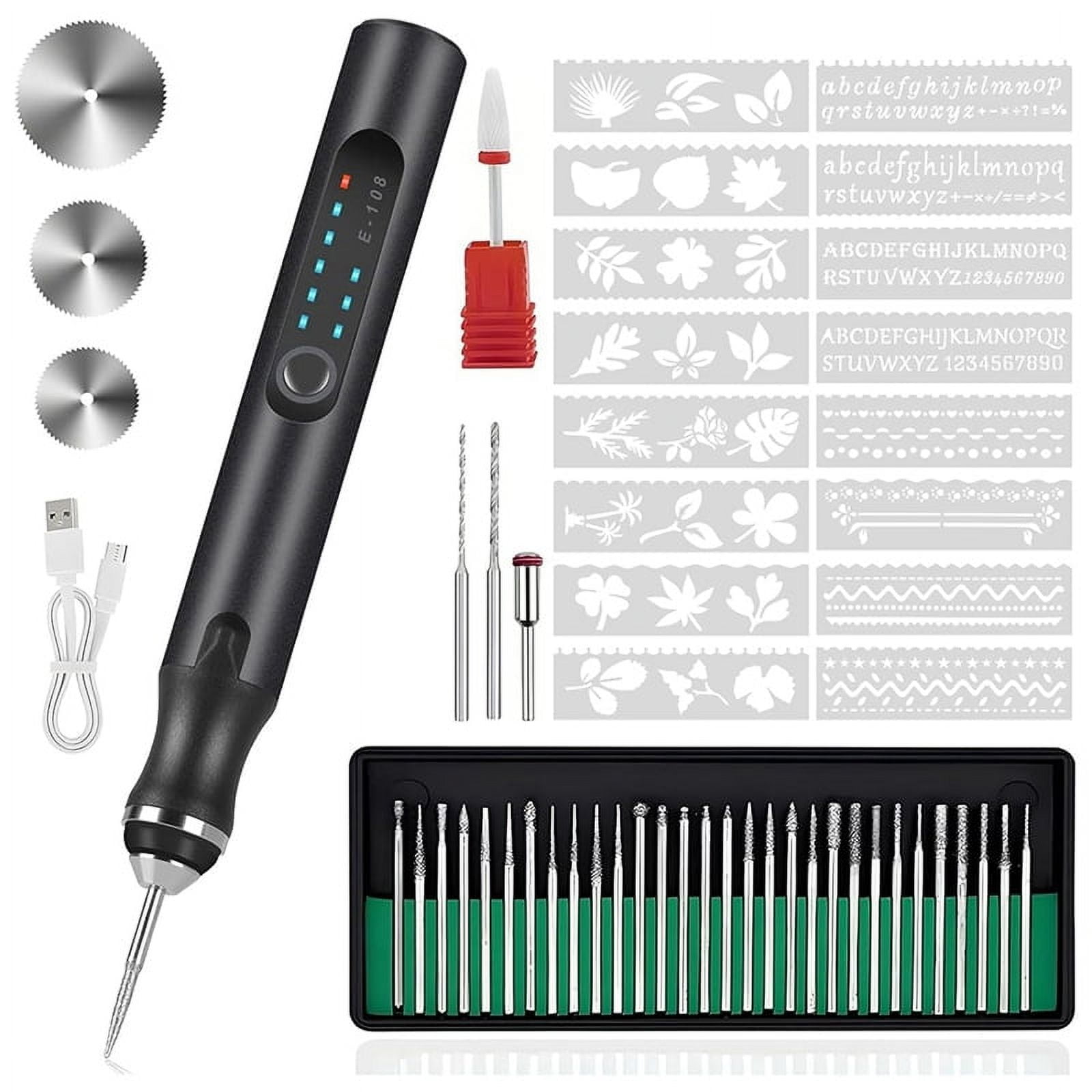 Symkmb Engraving Pen with 37 Bits, USB Rechargeable Cordless- Engraving Tool, Portable DIY Rotary Engraver Black Metal Black