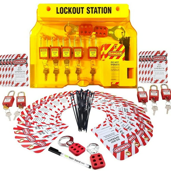 Symkmb Lockout Tagout Station for Safe Electrical Lockouts,2Hasps,25Loto Tags,Lock Out Tag Out Kit Board,Lockout Safety Supply Plastic+Metal