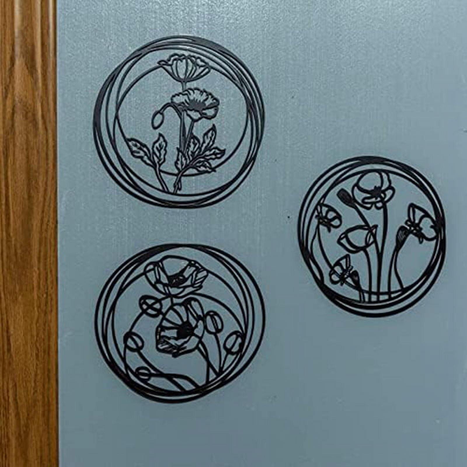 Symkmb Metal Flower Wall Decor Set of 3, Black Metal Floral Wall Art, Above Bed Decor, Modern