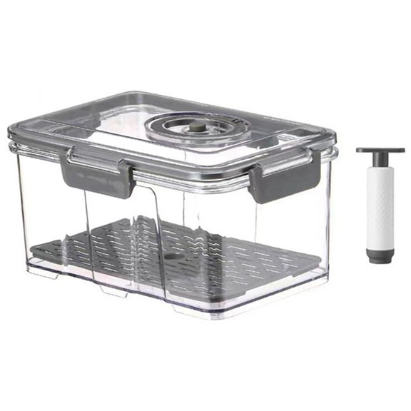 Vacuum Food Storage Container Transparent Fridge Organizer with Drain Net Capacity Food Dispenser for Kitchen Gray M