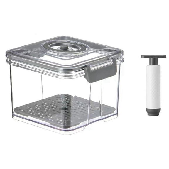 Vacuum Food Storage Container Transparent Fridge Organizer with Drain Net Capacity Food Dispenser for Kitchen Gray S