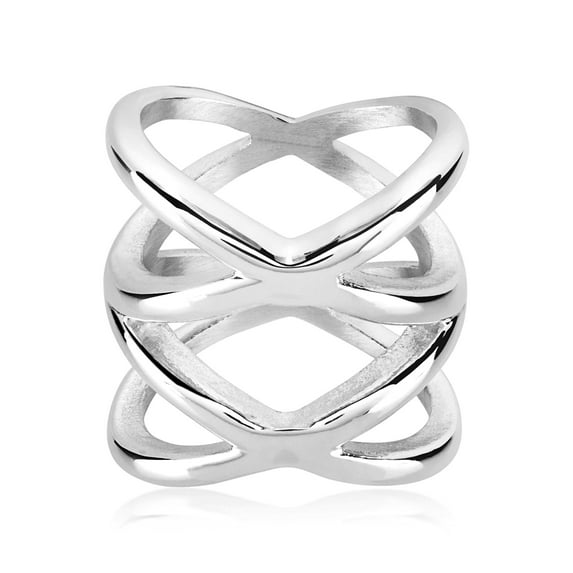 ELYA Jewelry Women's Polished Split Crisscross Orbit Steel Ring