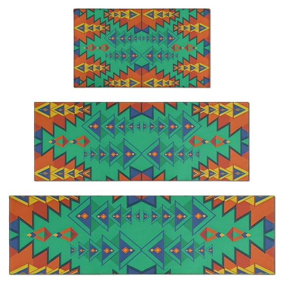 Symmetric Geometric Pattern Kitchen Rugs Sets Of 3,Kitchen Runner Rugs Non Skid Washable,Decorative Kitchen Floor Mats for Kitchen,Sink,Laundry,17"x30"+ 17"x47" + 17"x59"