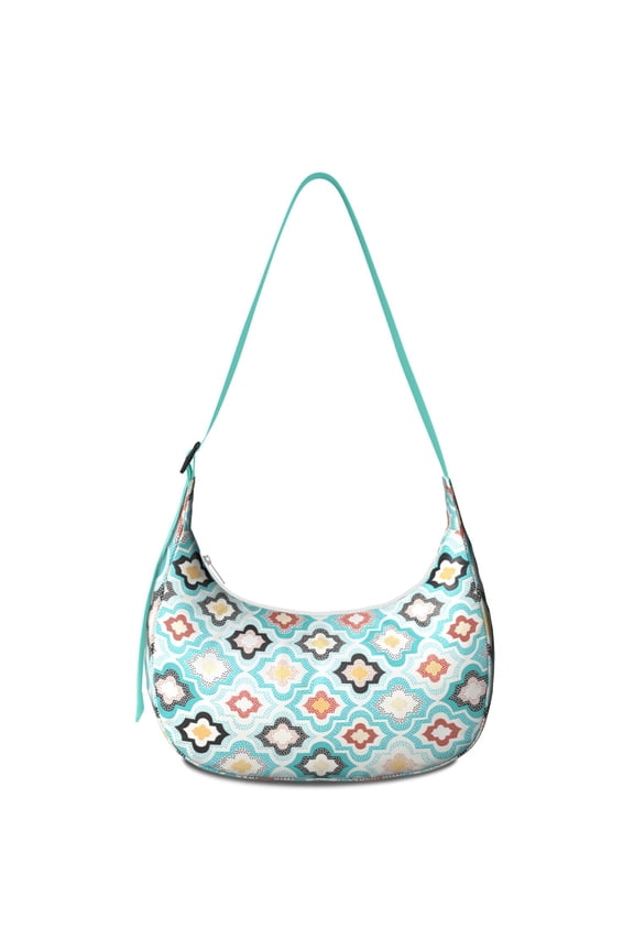 Symmetrical Abstract Crossbody Bag for Women Colorful Corduroy Crescent Shoulder Sling Purse Boho Vintage Style with Adjustable Strap