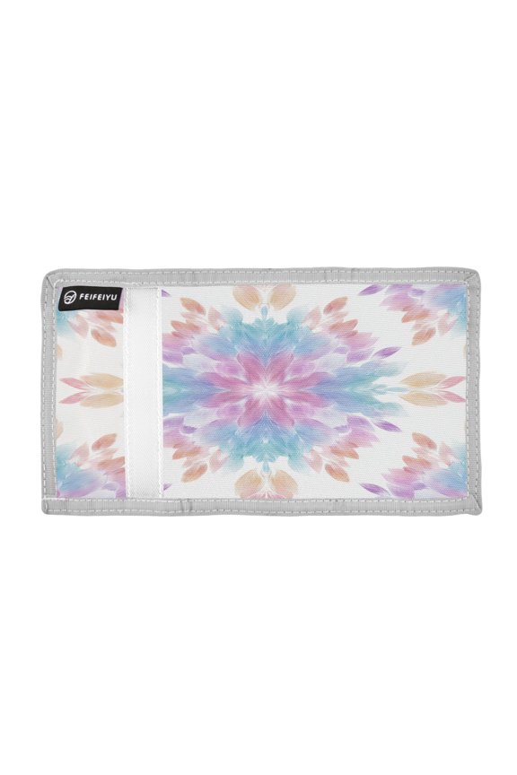 Symmetrical Abstract Flowers Trifold Wallets Card Holders Coin Pockets with Lanyards Portable Unisex