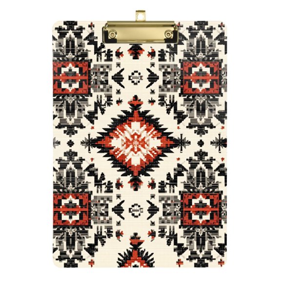 Symmetrical Abstract Geometric Print Acrylic Clipboard Drawing Board with Hook Writing Pad File Storage A4 Size Gold 12.5" x 9"