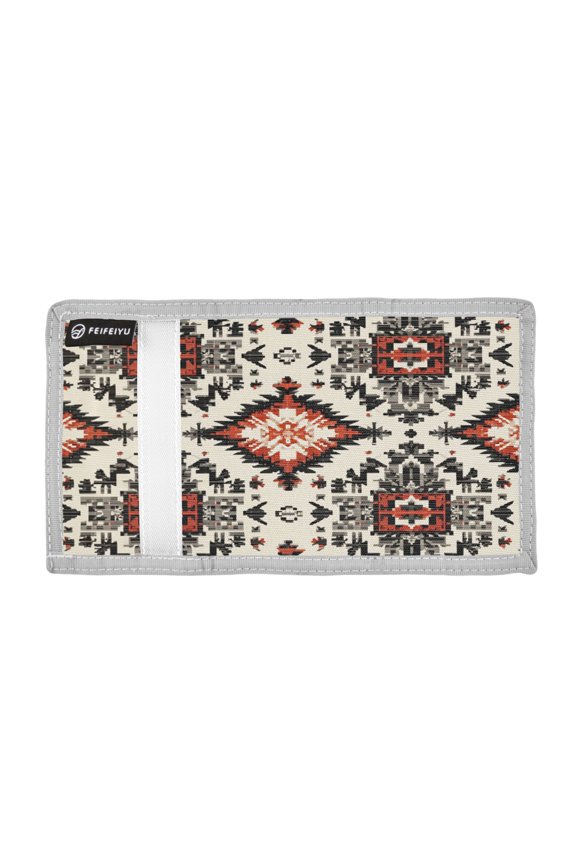 Symmetrical Abstract Geometric Print Trifold Wallets Card Holders Coin Pockets with Lanyards Portable Unisex